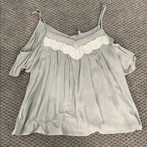 Light grey and white lace cold shoulder top